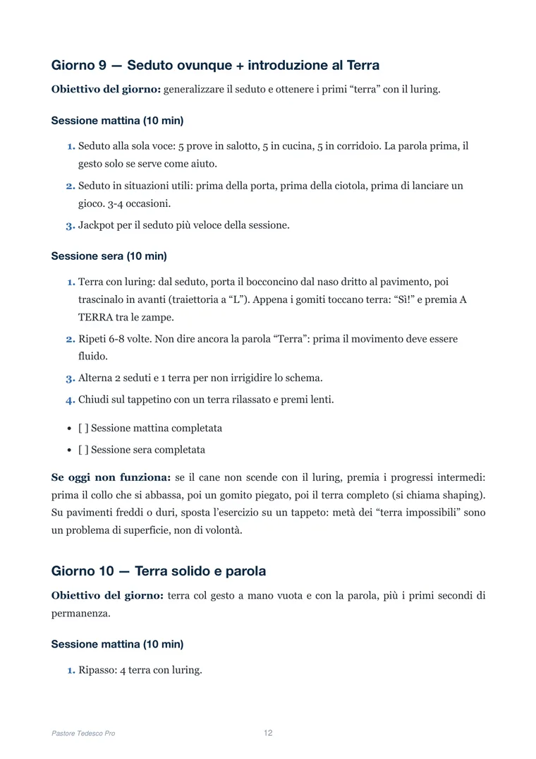 Una pagina del Programma 30 Giorni: il giorno 9, seduto ovunque e primi terra, con la sessione del mattino e della sera